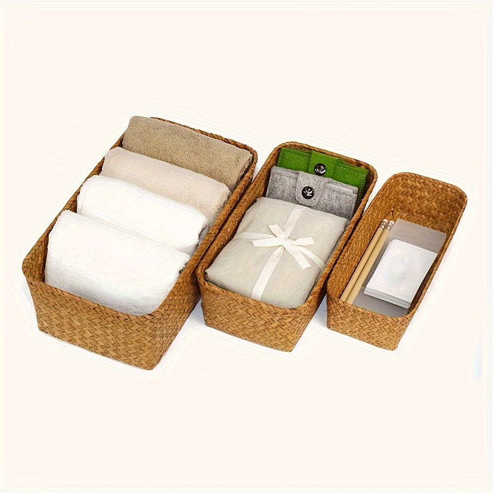  Cesta de papel higiénico para la parte posterior del inodoro,  juego de dos cestas de baño pequeñas, de mimbre, jacinto para  almacenamiento de papel higiénico y toallas (color: marrón mediano) 