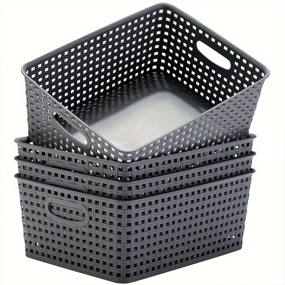 Ezoware Storage Baskets, Large Gray Plastic Organizer Knit Baskets - Pack of 3