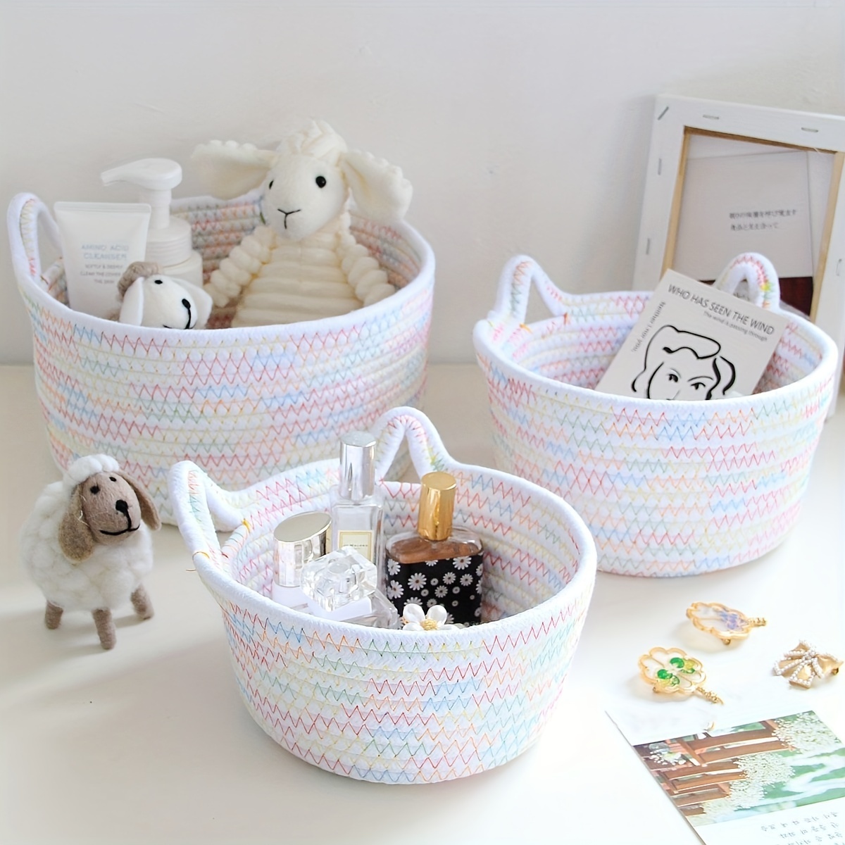 1pc Braided Pet Storage Basket For Dog And Cat For Clothes Storage