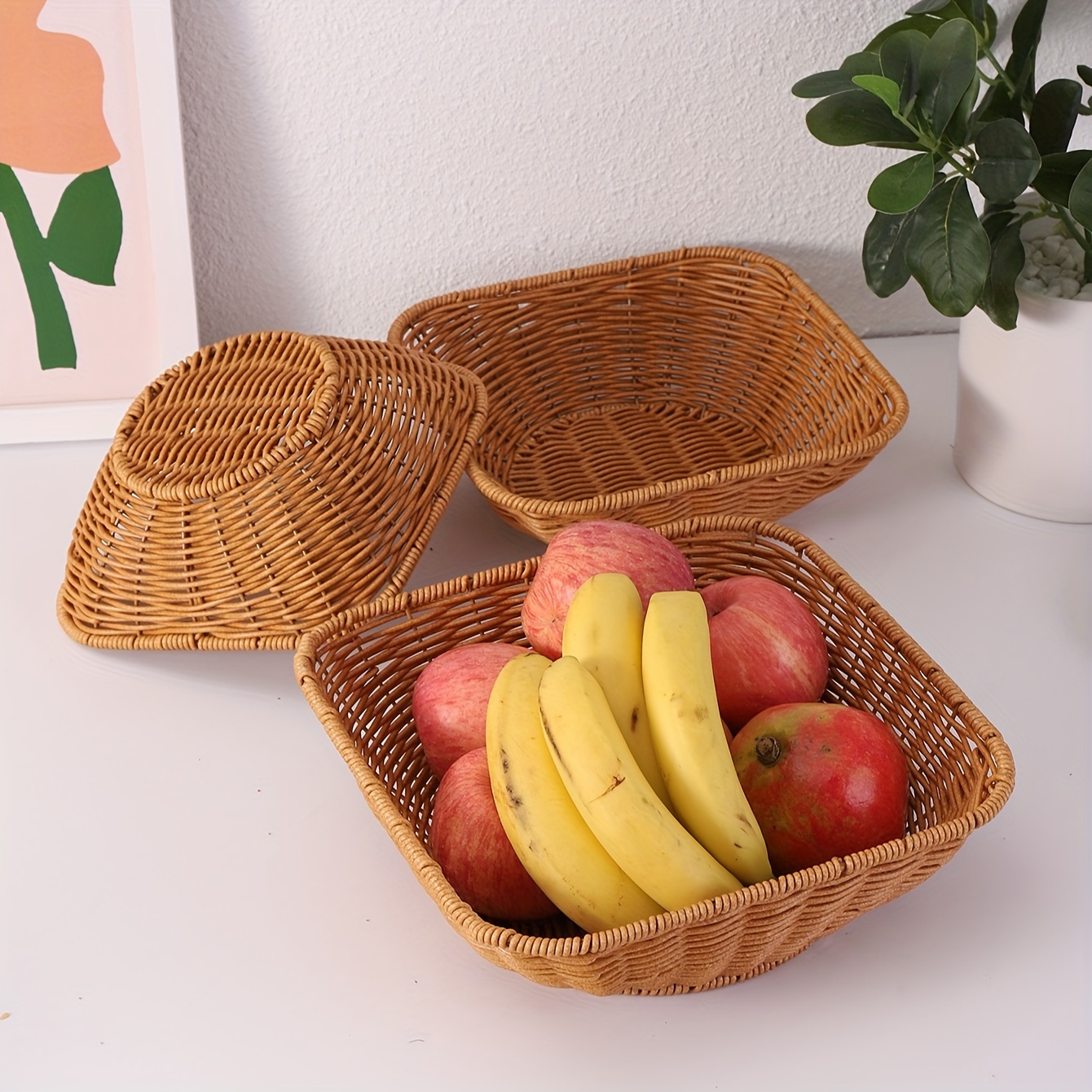 1/3 Pezzi Cesto Frutta E Acqua In Rattan Vassoio Quadrato - Temu Italy