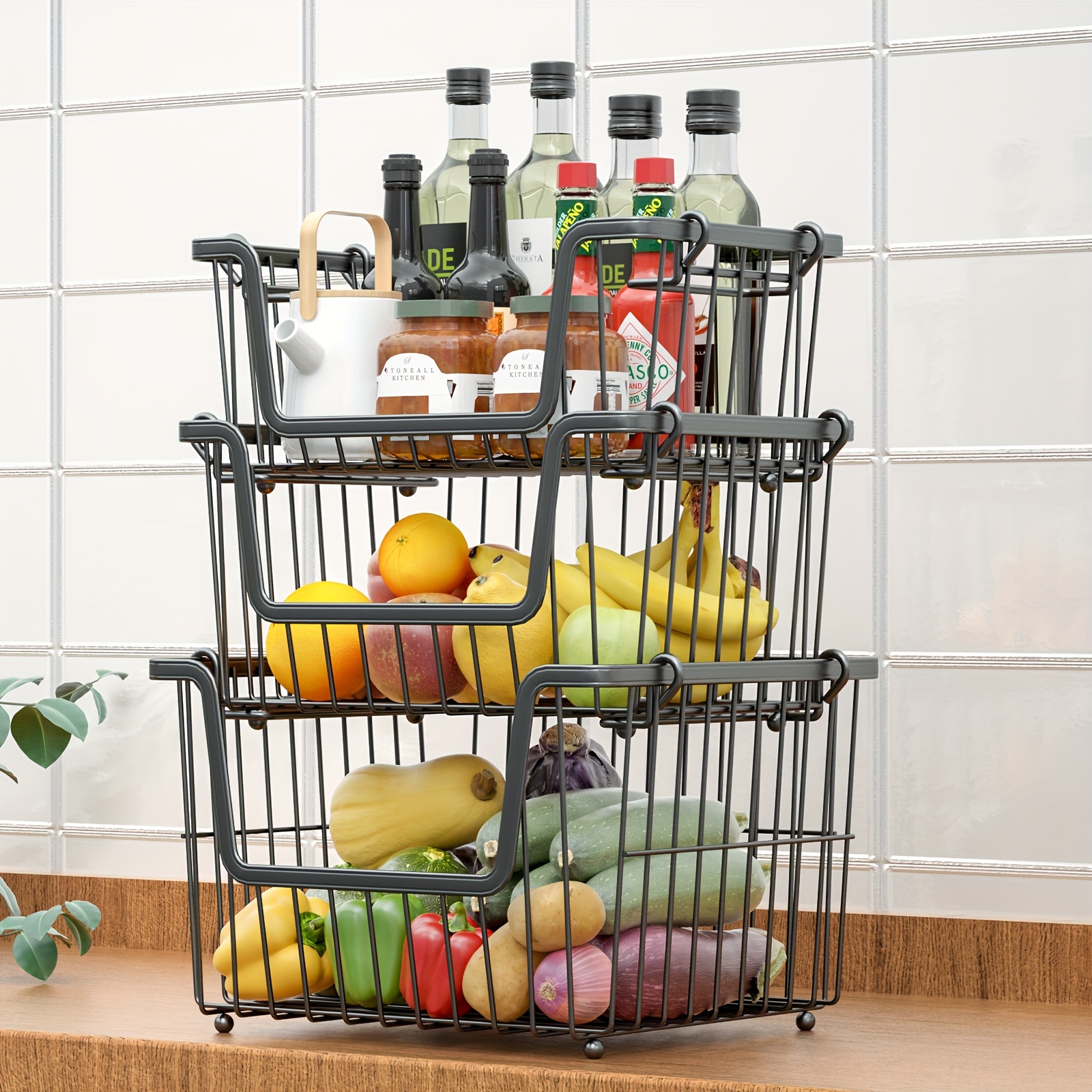  Kitchen Metal Storage Basket with Wheels Stackable Wire Utility  Rolling Cart Vegetable Fruit Baskets Rack for  Pantry,Potato,Onions,Beverages Storage(6 Tiers) : Home & Kitchen