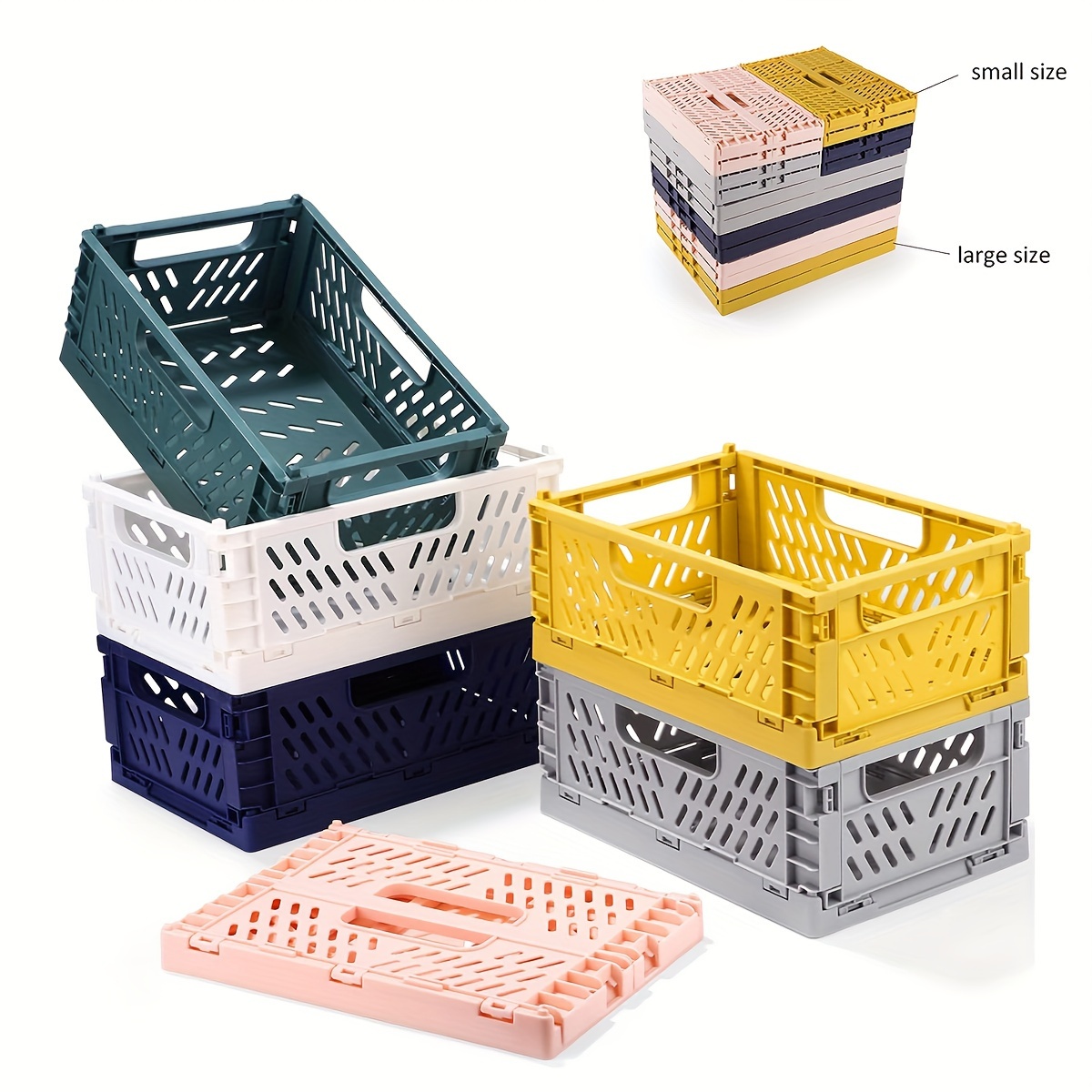 4 Pack Mini Pastel Crates for Storage, Small Plastic Baskets, Folding  Colorful C