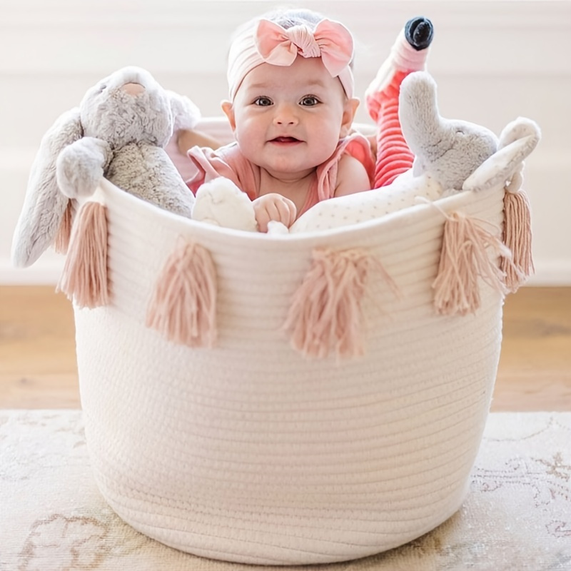 Stylish Beige Woven Storage Basket For Baby Diapers And - Temu