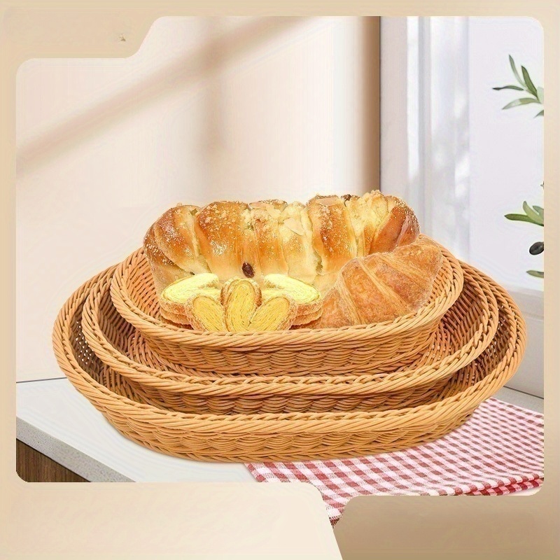 Cesta de pan de mimbre de poliéster de 16 pulgadas, cesta tejida de mesa  para servir frutas, verduras, canasta para servir restaurante, marrón (2