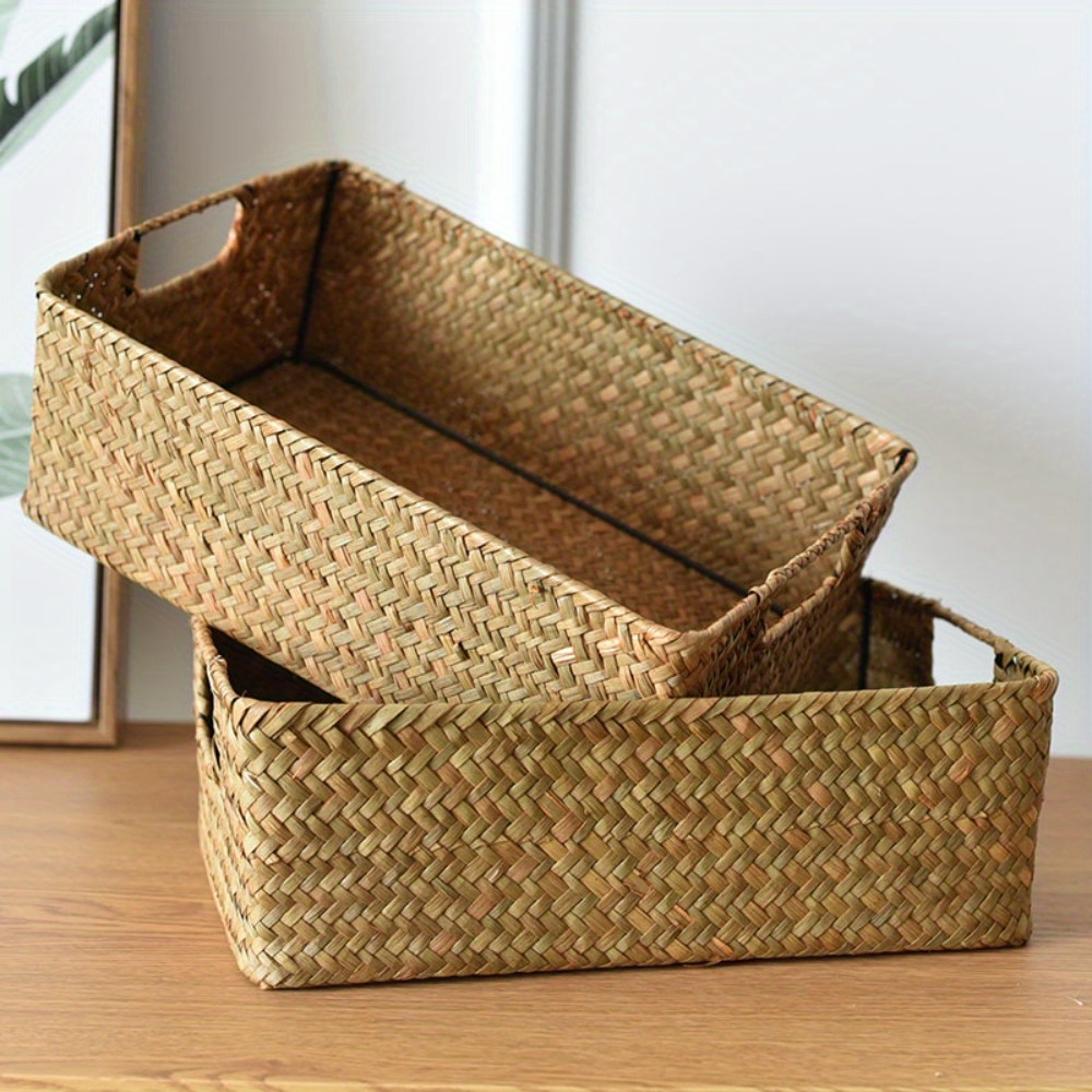 2 Pack Small Wooden Decorative Woodchip Basket With Handles Empty Baskets  For Gifts. Wicker Baskets For Display Snack Pantry Organization Wedding