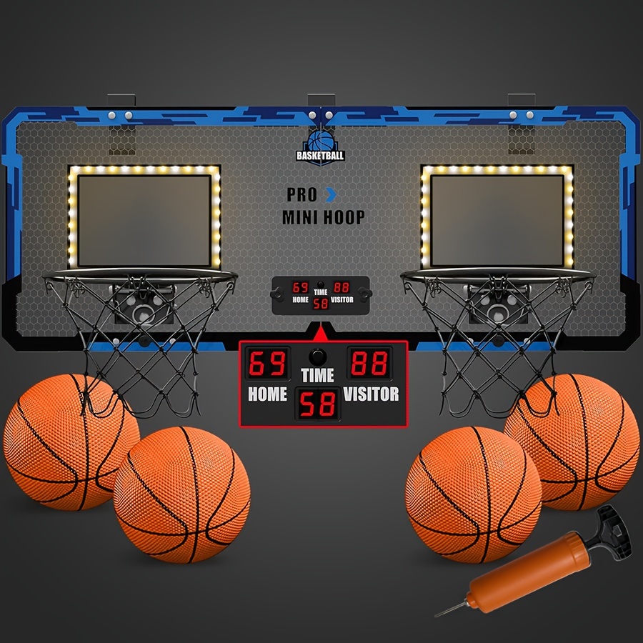 Aro de baloncesto interior - Aro de baloncesto mini para puerta con  marcador electrónico, 4 pelotas y bomba de aire, regalos de baloncesto para  niños