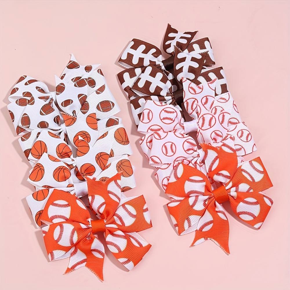 Temu 10 Pcs Baseball Softball Hair Bows, Hair Ties Double Layers Bows with White Ribbon Sports Baseball Softball Accessories for Cheer Ponytail Holder