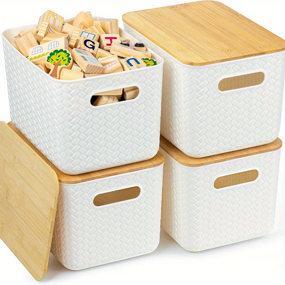 cestas de almacenamiento cajas mimbre organizacion Cesta de almacenamiento  tejida grande, organizador de juguetes para aperitivos, armario, caja