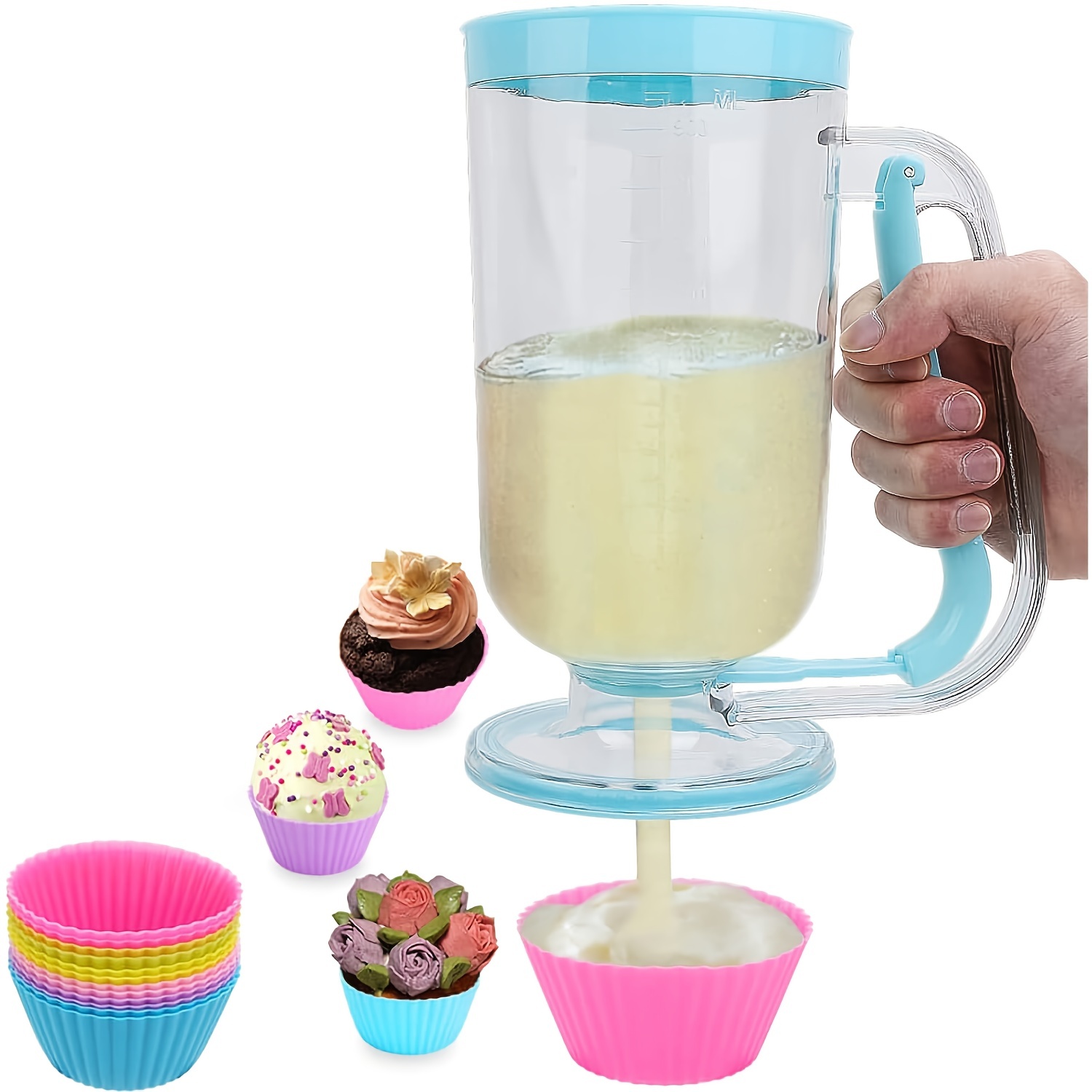 1pc 1000ml/33.8oz Pancake Batter Dispenser and Mixer with Blender Ball and  Wire Whisk - Perfect for Cupcakes, Waffles, Cakes, and Any Baked Goods -  Easy Squeeze Batter Bottle for Precise Measurements and