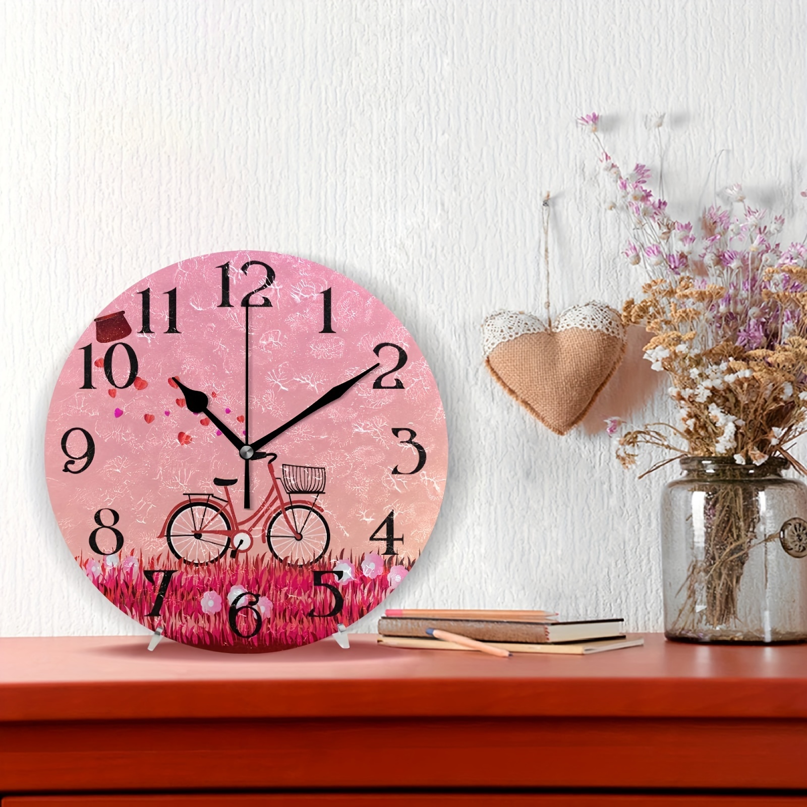 Reloj de pared con números de rosas rústicos, elegante, con diseño de  flores en el sol, de 12 pulgadas, silencioso, sin contacto, funciona con  pilas