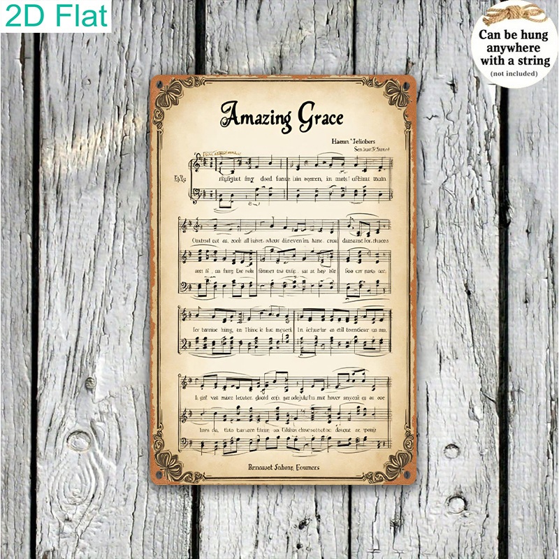 2d Flat - Vintage Music Notes Metal Sign, 2d Flat Decorative Sign, Religious Sheet Art For Home, Cafe And Music Room