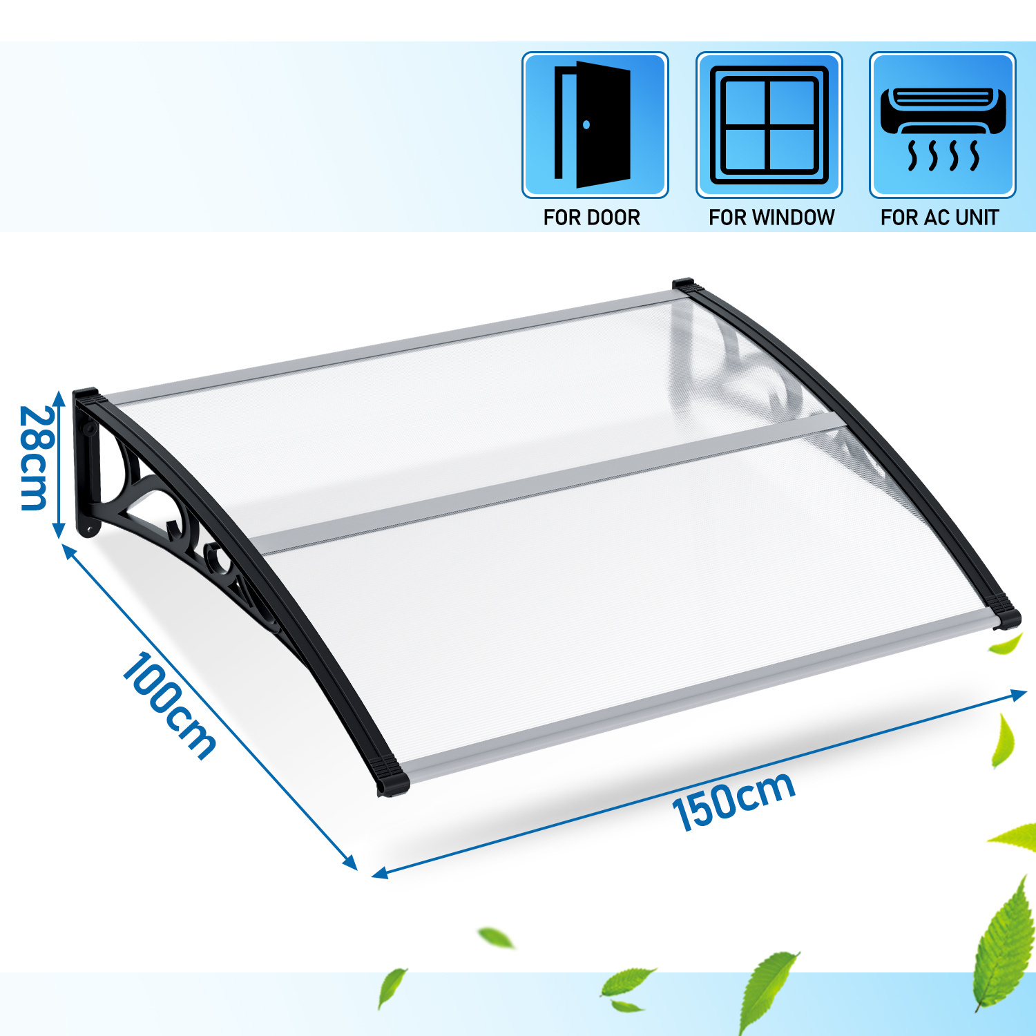 Image of Entrance Canopy 100x150cm, 5.2mm Aluminum Entrance Canopy, Transparent Arched Canopy, Protection And Rain