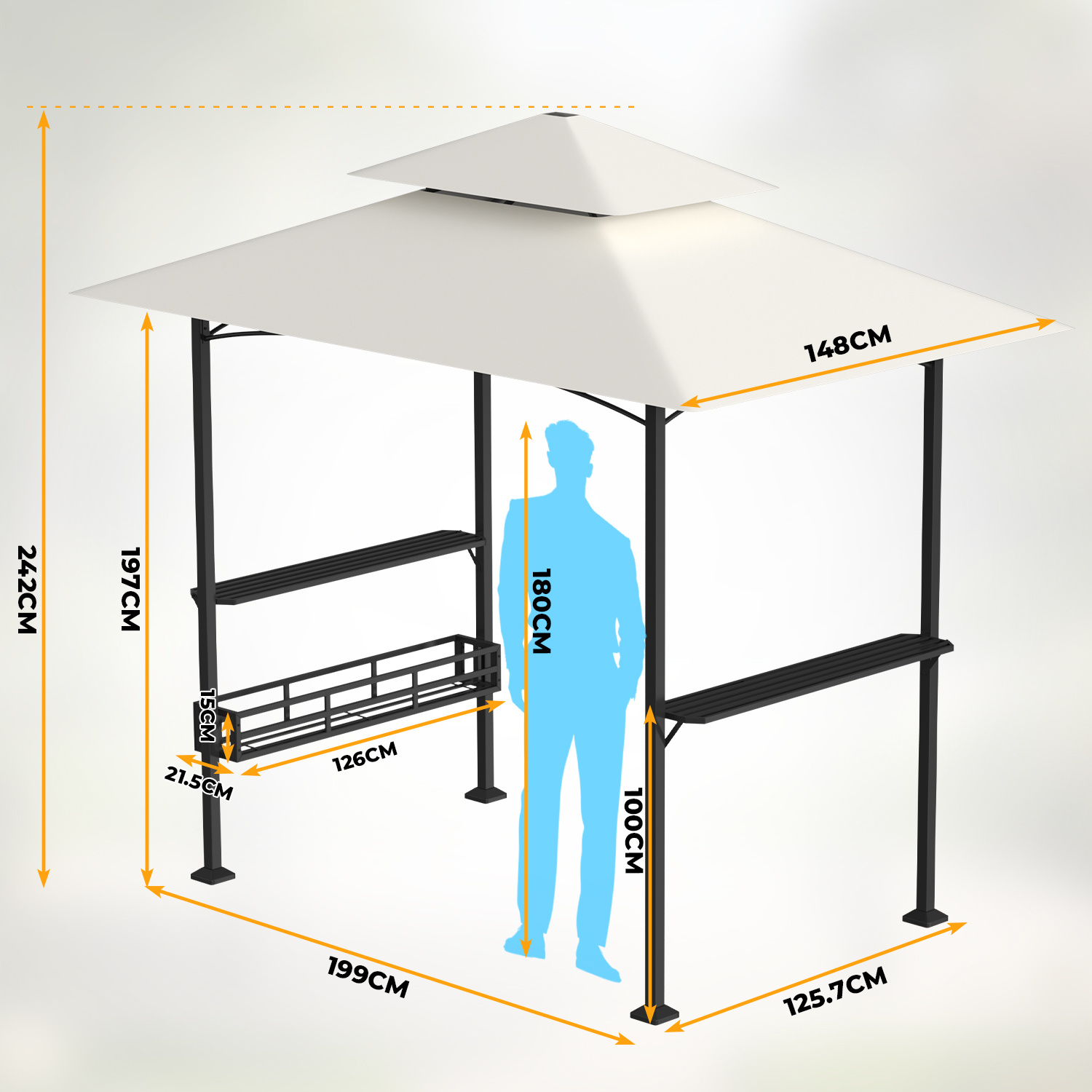 Image of Bbq , Metal Basket, Hooks And Bottle Opener, Two-tiered Roof, Bbq Tent With Uv Protection, Garden For Bbq Parties, Gray/beige