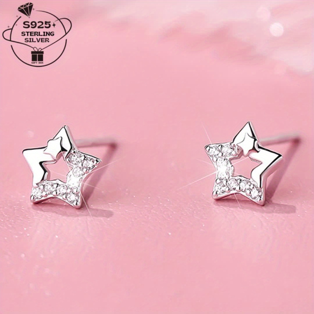 Women's 925 Silver Minimalist Hollow Star Earrings, Birthday Gift