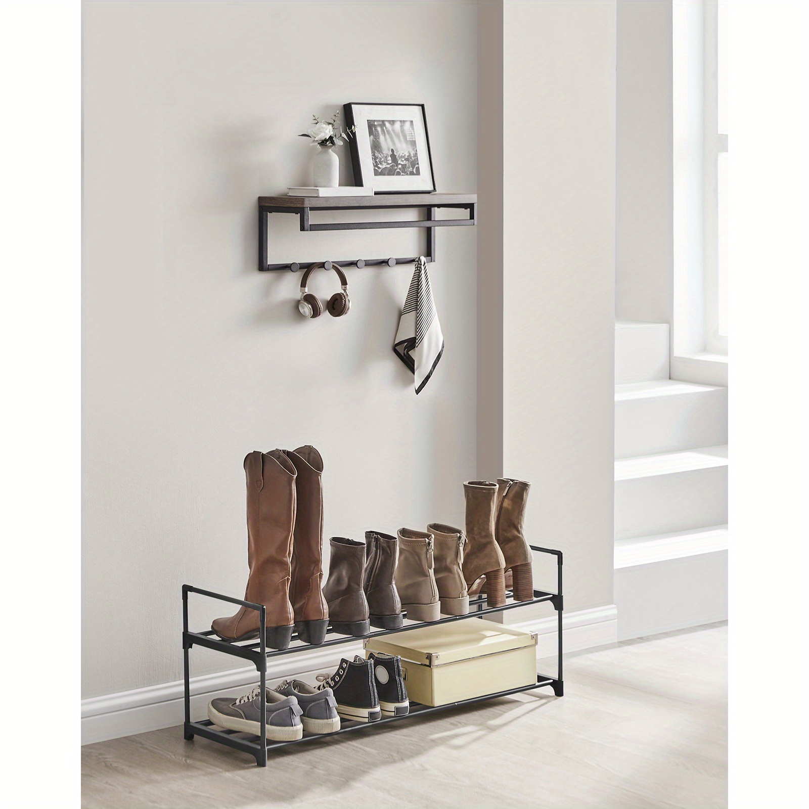 TEMU Songmics Shoe Rack, Metal Shoe Storage Shelf For 10 Pairs Of Shoes, Easy To Assemble, 2 Tier Shoe Organizer, Entryway, Grey