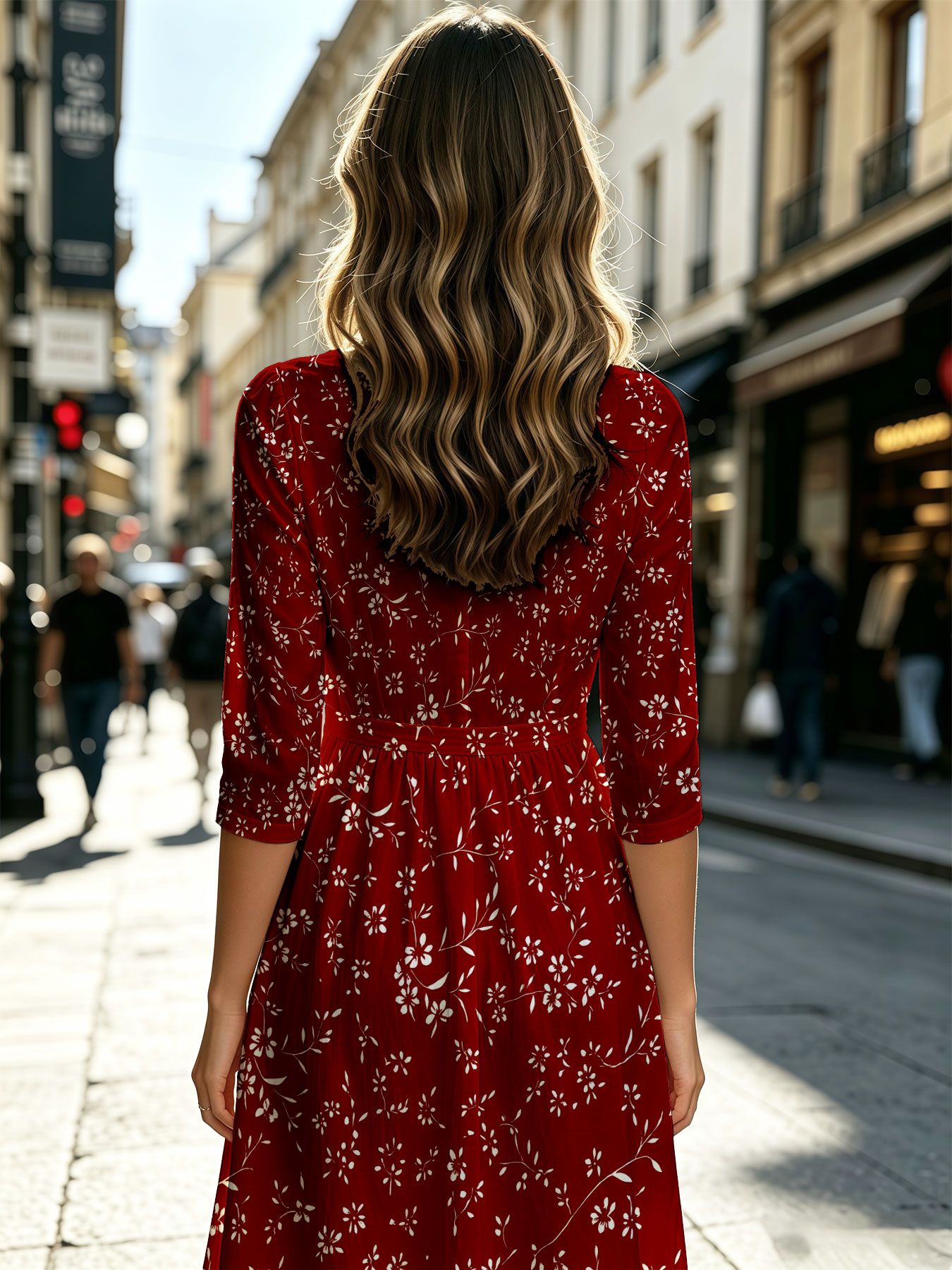womens elegant red dress with white floral pattern prints floral print short sleeve round neck dress with pockets summer casual loose fit dress round neck three quarter sleeve pocket dress