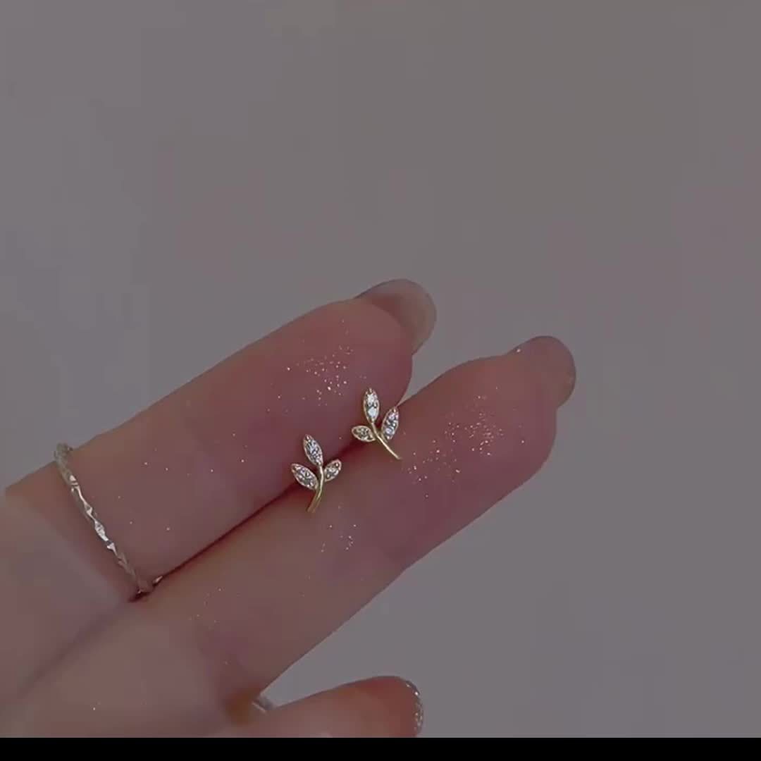 Brass Olive Branch Earrings with Synthetic Cubic Zirconia