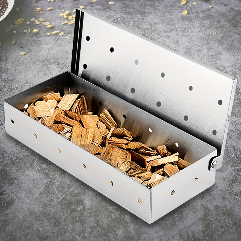 Bbq Smoker Box With Bbq Tongs Set Wood Chip Smoker Box Food - Temu