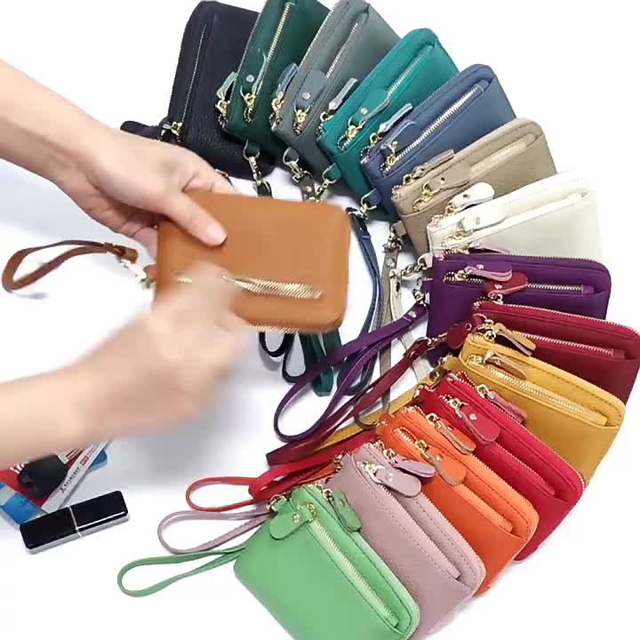 Mini Leather Coin Purse Keychain Multi Zipper Clutch Wallet - Temu