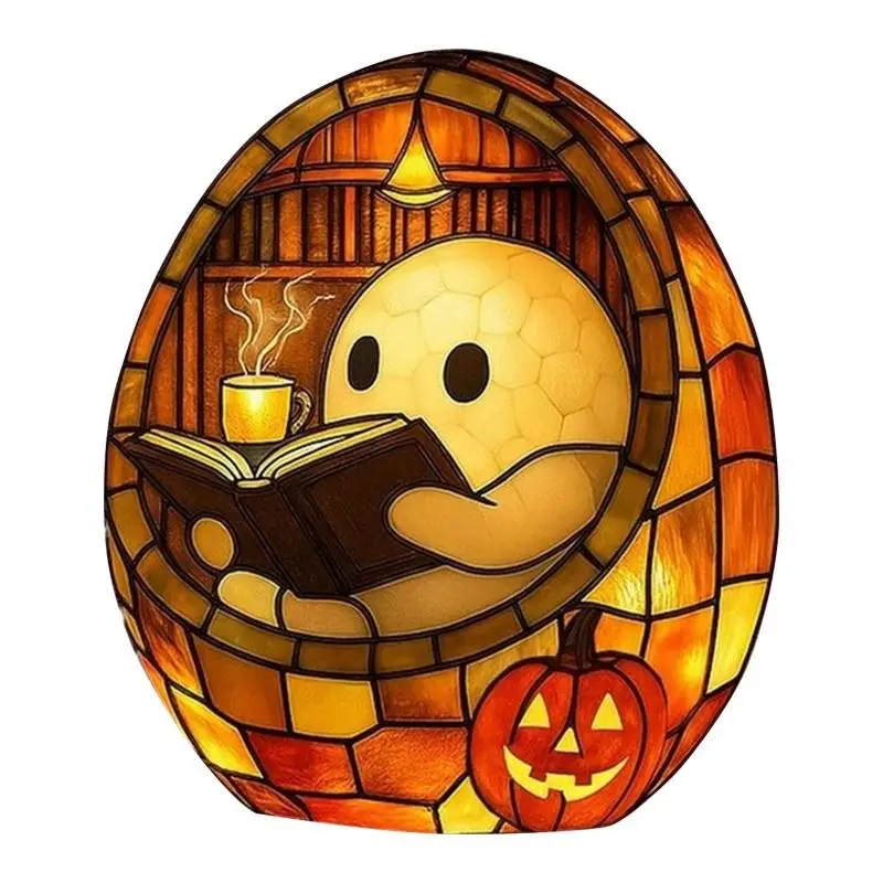 halloween reading light cute led book night light with ghost reader shape portable battery powered bedside lamp no sockets required book fans party decorations resin material usb powered adjustable brightness book decor festive lighting design durable plastic Product details 0