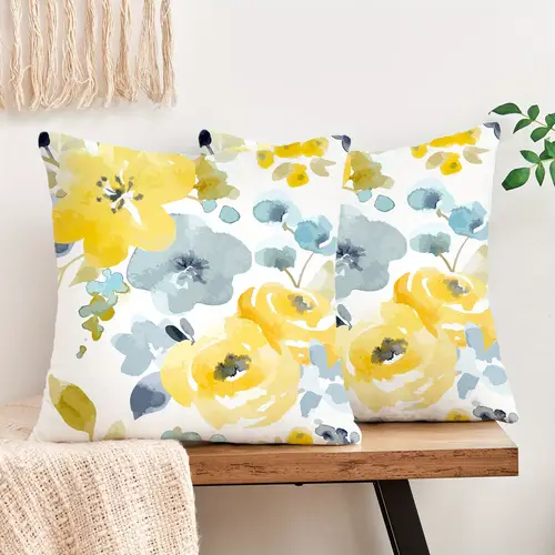decorative throw pillowcases decorative throw pillow covers summer floral farmhouse velvet with yellow watercolor flowers 18 x 18 as a set of 2 your sofa or bed decor