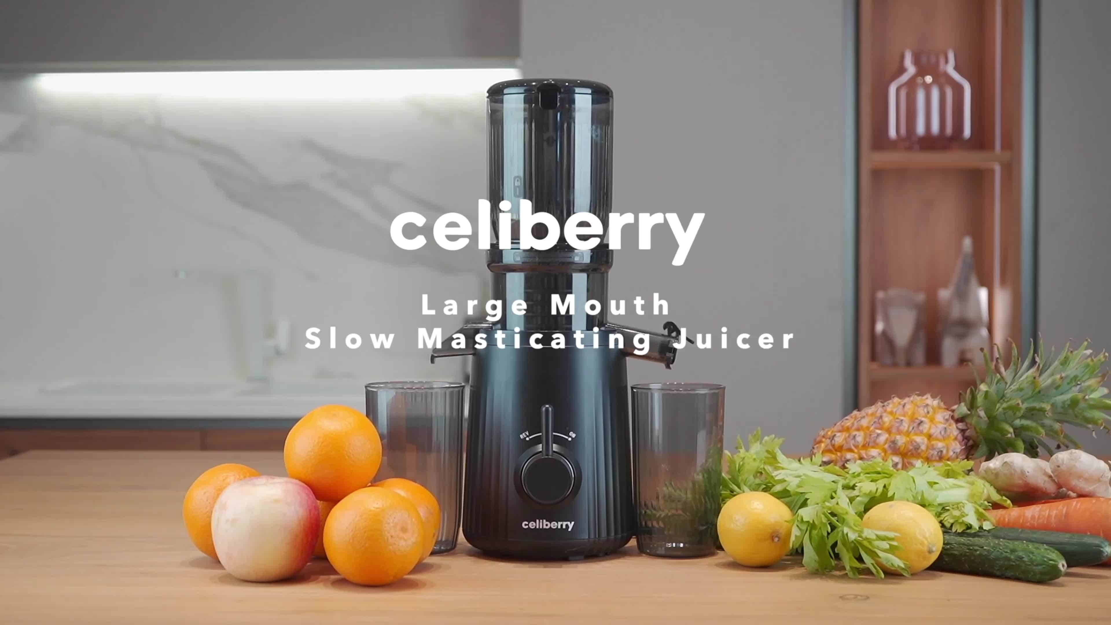 Celiberry Slow-Speed Masticating Juicer with 4.25-Inch Wide Feed Chute, Quiet Operation, Easy to Clean, Multiple Colors Available