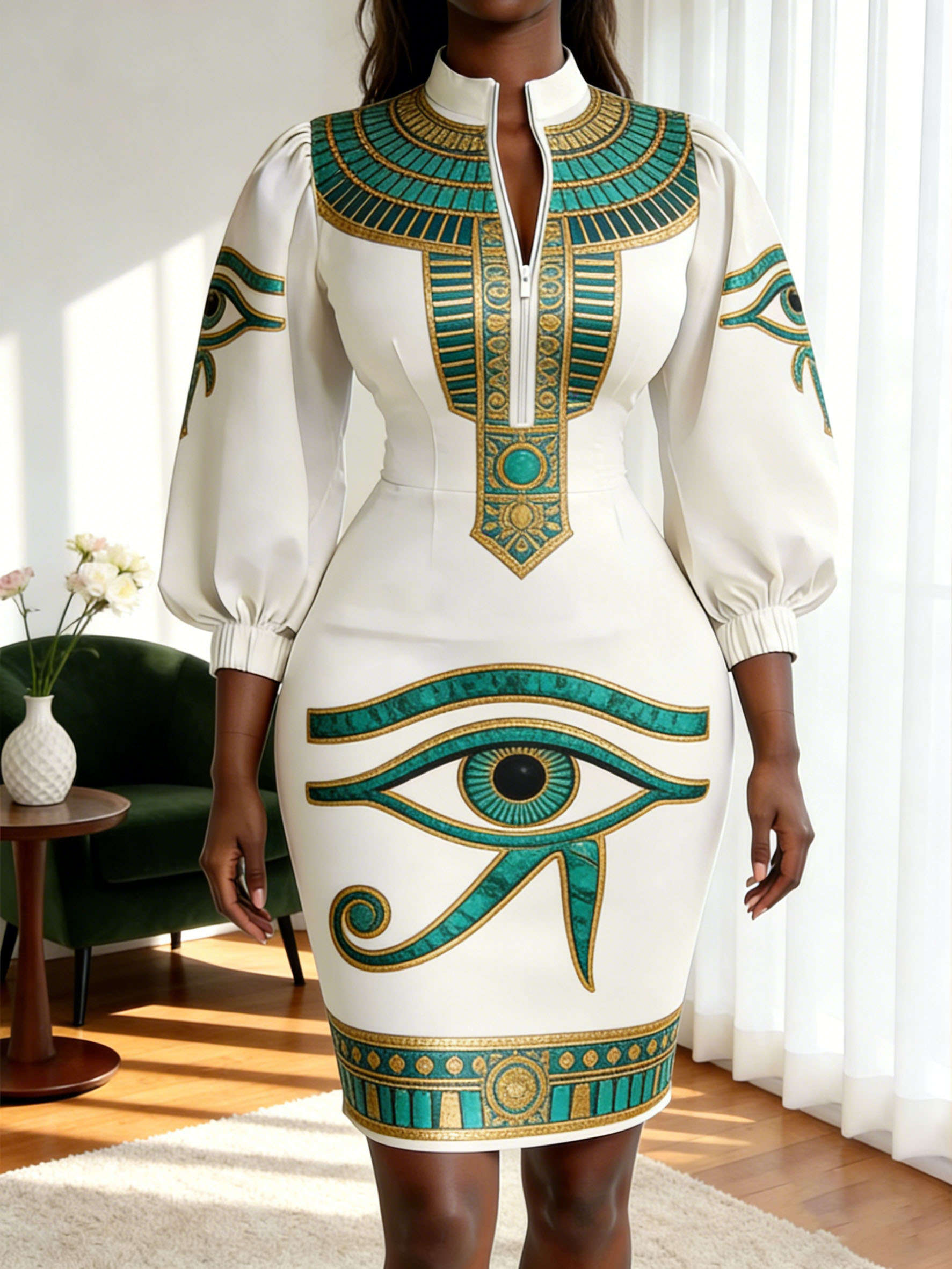long sleeve egyptian dress Egyptian Blue Striped Long Shirt Dress  DATURA