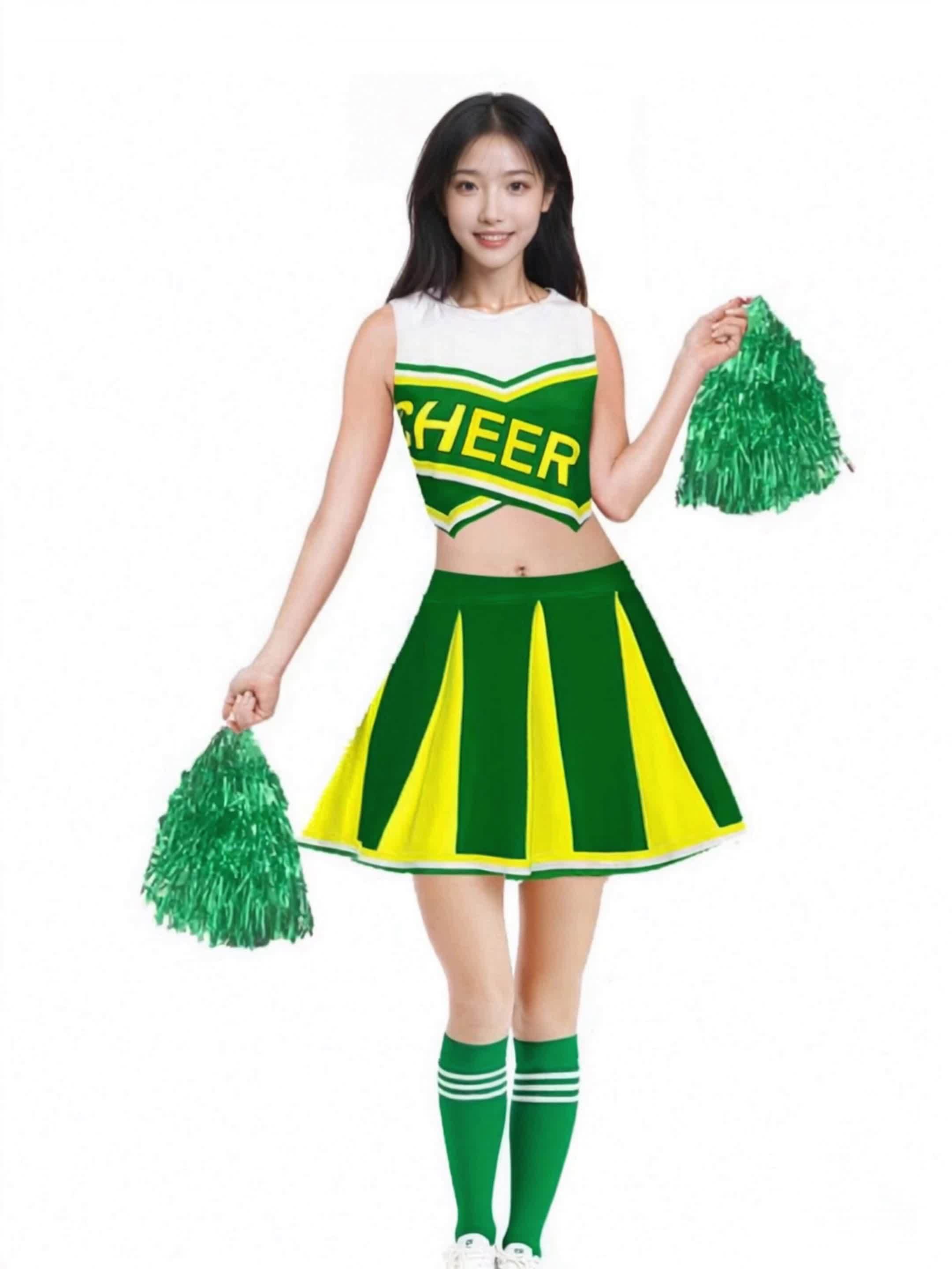 4pcs Green Cheerleader Costumes for Women Adults, Cheer Uniform Outfit for  Football Party, Fancy Dress for Halloween