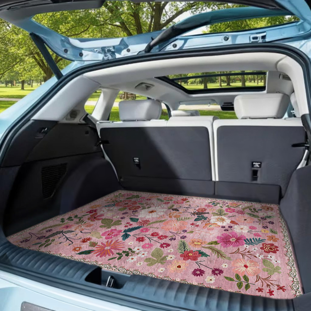TEMU A Vibrant Floral-patterned Mat Designed For Car Interiors, Suitable For And Compatible With Suvs, Trucks, And Cars. This Pet-friendly Trunk Pad