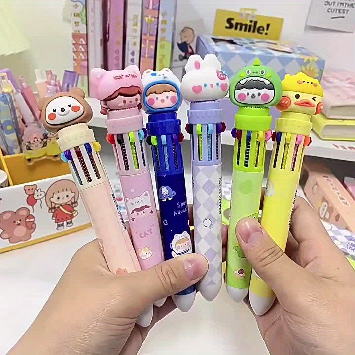 10-color Ballpoint Pen Press-type Cute Cartoon Animal Style Multi-color Pen  All-in-one Oil Pen Multi-color Pen Stationery Supply - AliExpress