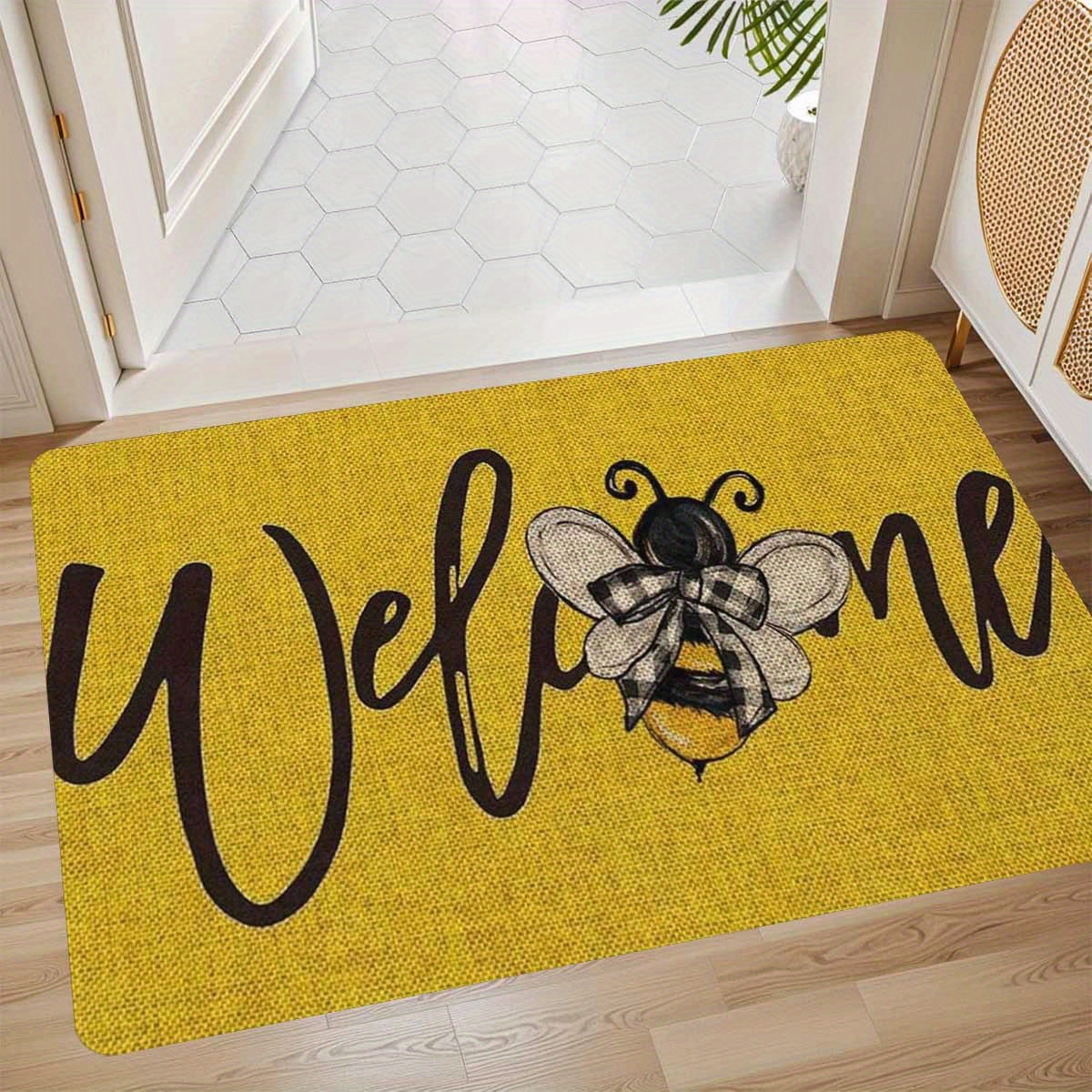 TEMU 1pc Cute Cat Flower Welcome Floor Mat - Soft Rubber Entry Door Suitable For Bathroom, Living Room, Laundry Room - Hand Washable Decor With