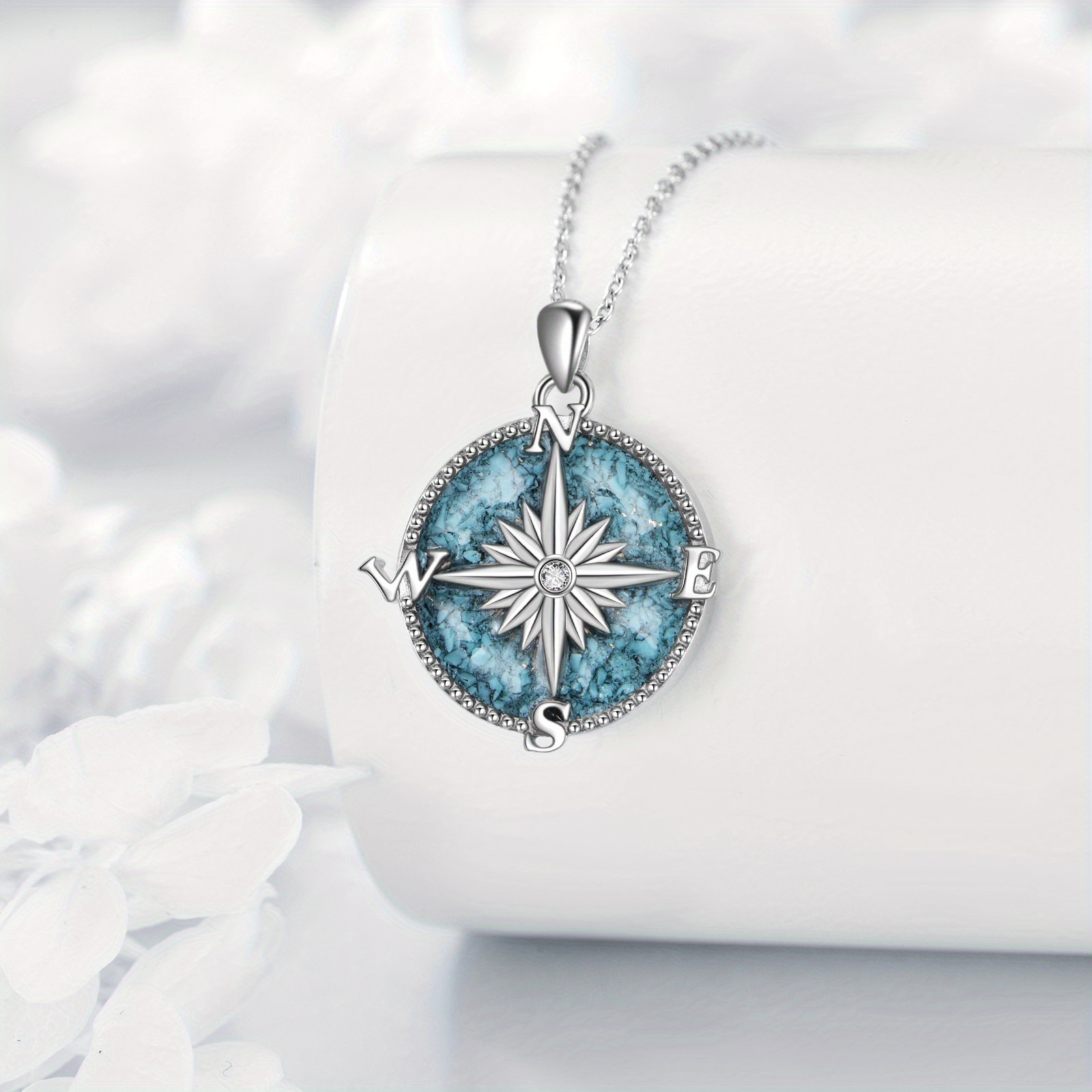 Women's Sterling Silver Turquoise Compass Pendant Necklace