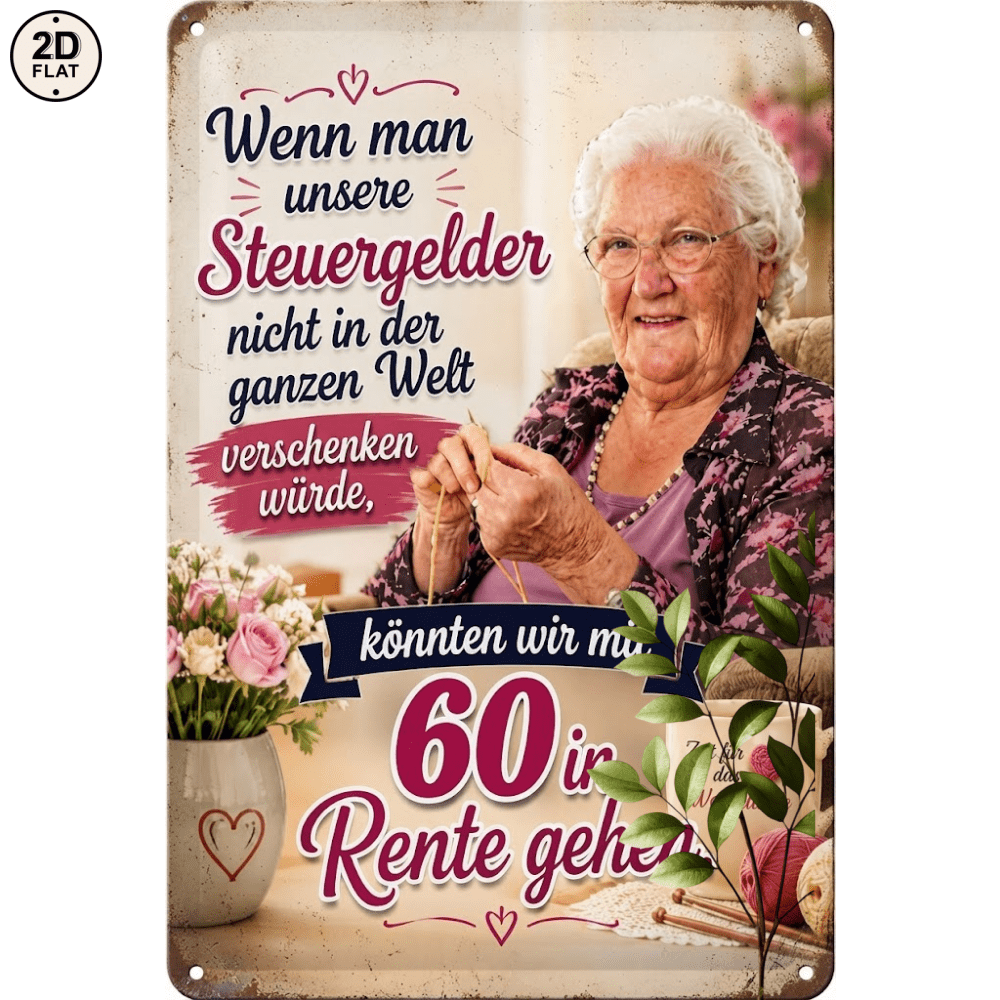 Image of 2d Flat, [2d Flat] 1pc Metal Sign, Grandma Knitting, Retirement Quotes, Perfect For Home, Office, Bar, Outdoor Decor, 20x30cm, 2d Flat