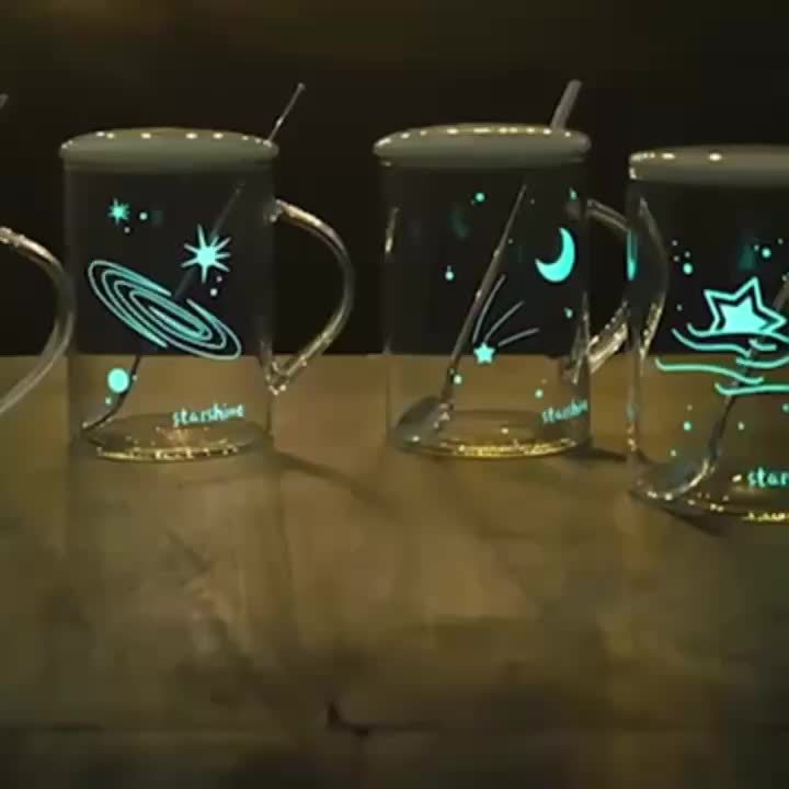 Glow Dark Cups Lids, Glow Dark Mug, Glass Coffee Cup, Mugs Dark Glass