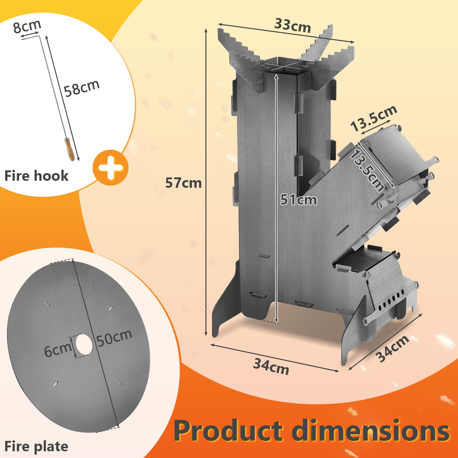 Image of Rocket Stove With Grill Plate, Including A Fire Poker And 2 Legs. Camping Stove Made Of Solid 3mm Thick Steel. Camping Stove, Wood-burning Stove, Rocket Stove, Outdoor