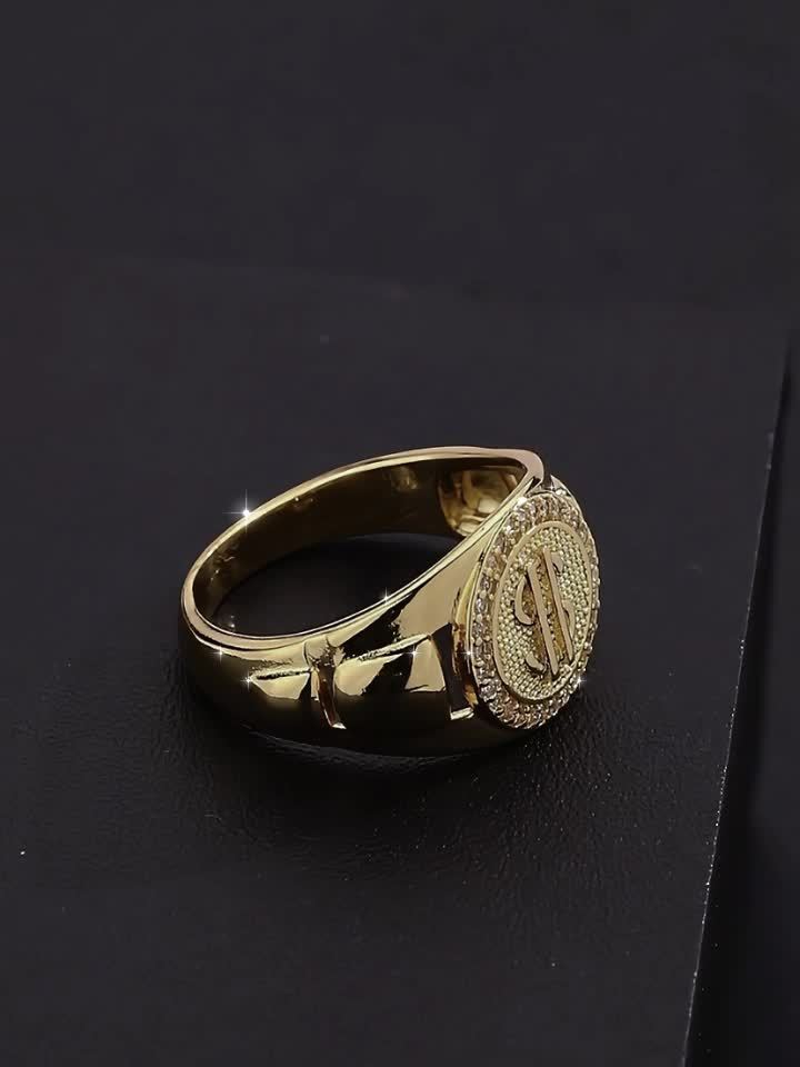Golden Dollar Sign Ring with Cubic Zirconia & Copper