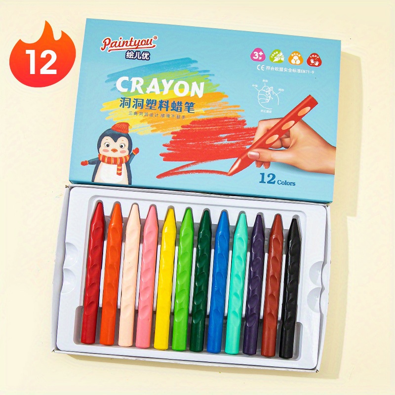 12 Colors Hexagonal Non-dirty Hand Crayons, Bright And Unbreakable
