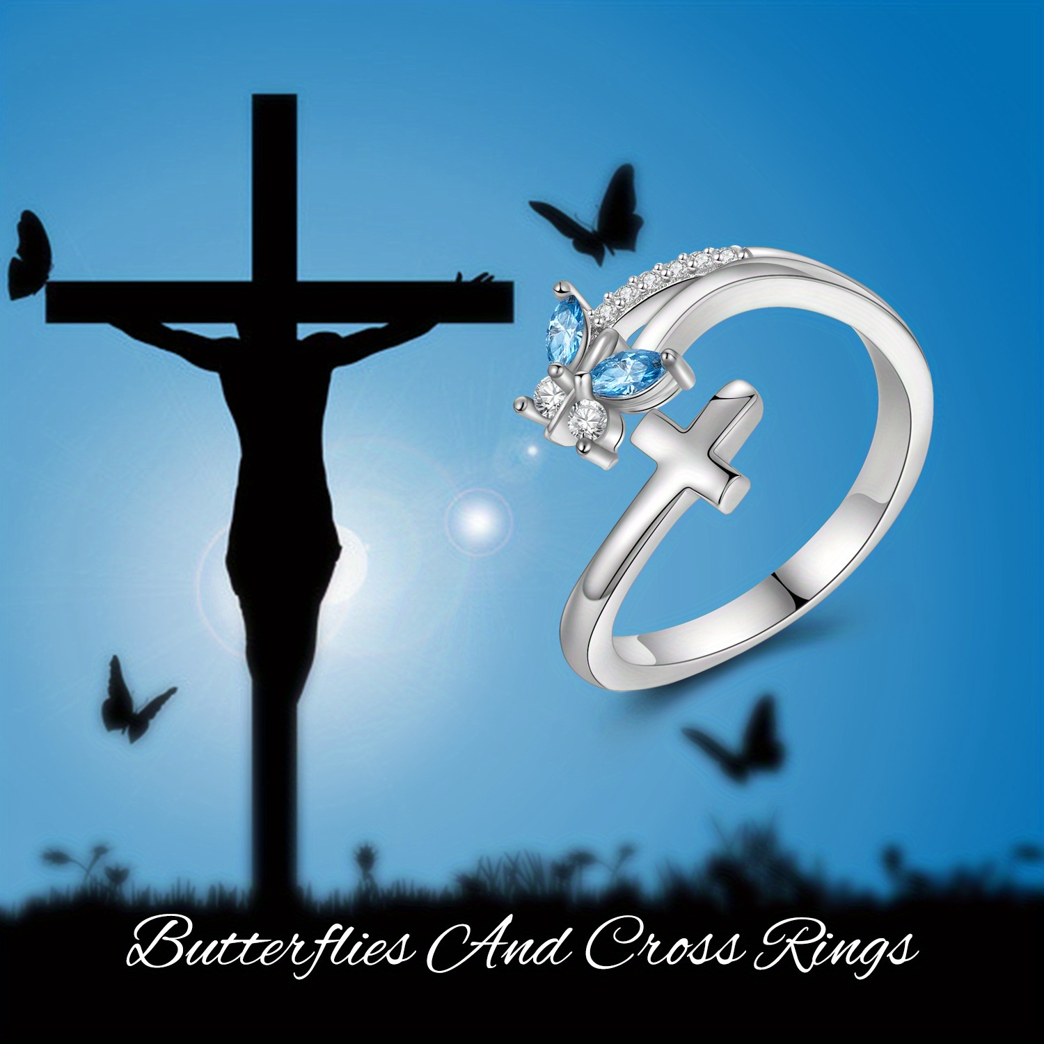 925 Sterling Silver Butterfly Adjustable Open Ring for Women