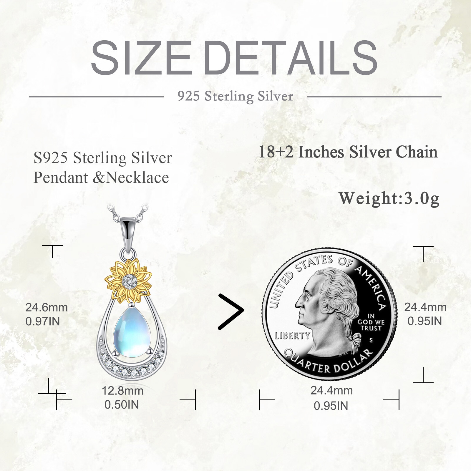 Women's Sunflower Moonstone Flower Teardrop Pendant Necklace