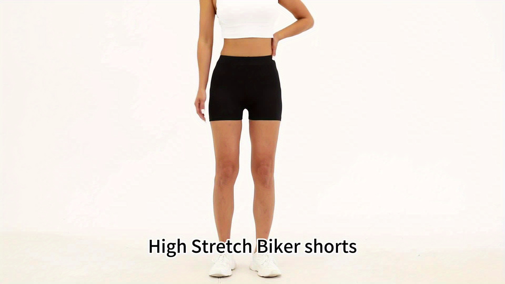 Black Solid Color Biker Shorts Women Sports Shorts Super - Temu Canada