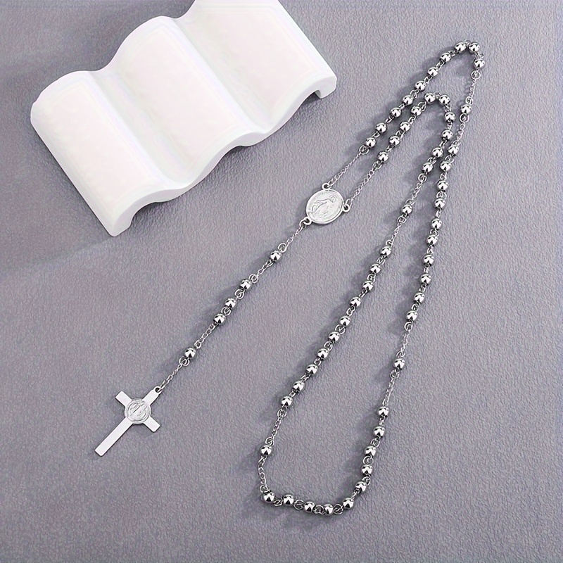 White Enamel Rhinestone Deluxe Rosary Crucifix or Pendant Large