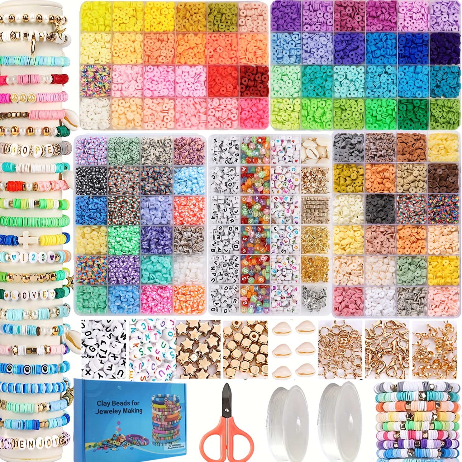 6800 CLAY BEADS Bracelet Making Kit 24 Colors Spacer Flat Beads