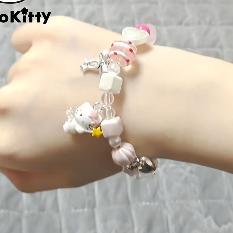 Hello Kitty Sanrio Y2K Vintage Green Charm Bracelet Mismatched Rainbow  Beaded
