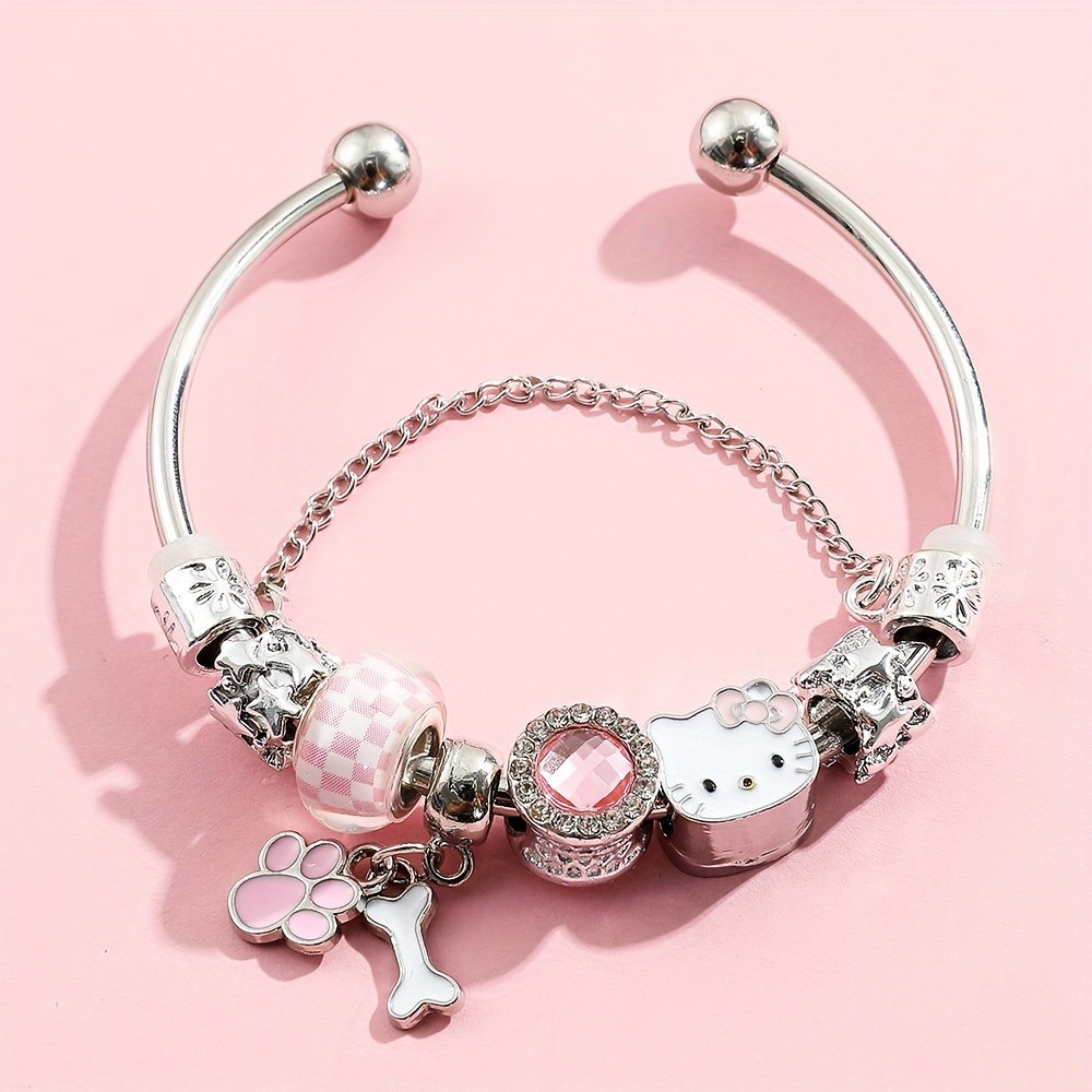 1pc Hello Kitty Anime Charms Bracelet for Teen Girl, Kitty Cat Hand Accessories Gifts,Temu