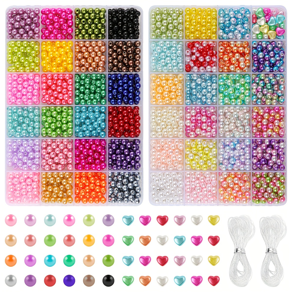 2400PCS Pearl Beads for Jewelry Making 48 Colorful 6mm Round Pearl Beads  for Bracelets Making Kit Small Pearl Filler Beads for DIY Craft Necklace