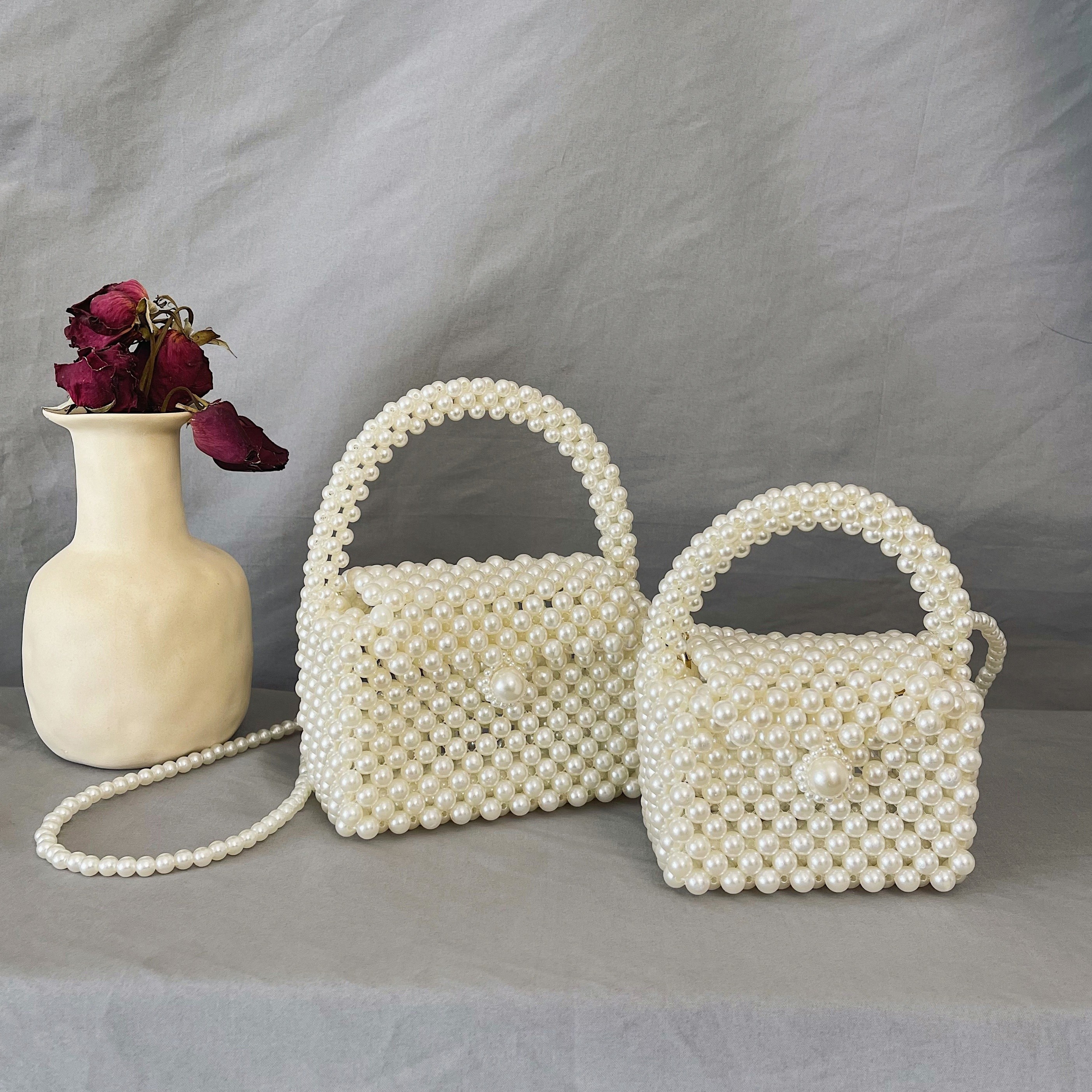 Women's Pearl Bag Design Large Pearl Handle Handbag Handwoven Beaded Bag  Ladies Evening Bag Party Wedding Clutch Hobo Bag 2023
