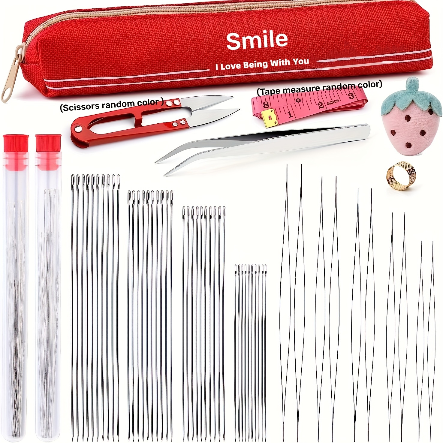 58Pcs Beading Needles for Jewelry Making, Seed Beads Tools, Include 40 Long  Straight and 8 Big Eye Beading Needles,Needle Bottle, Thimble, Needle
