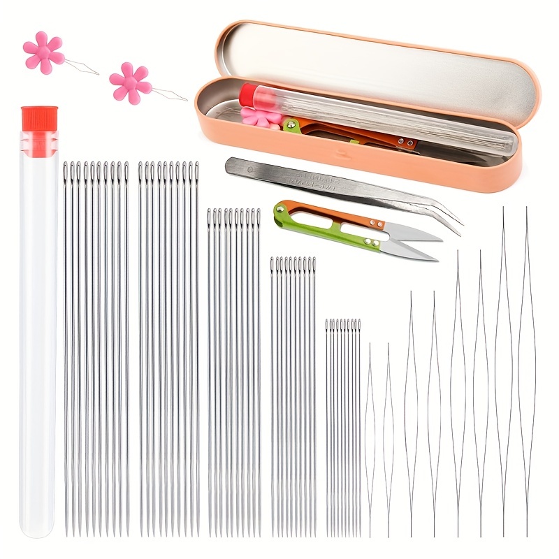 Bead Needles Central Opening Curved Bead Needles Set With - Temu