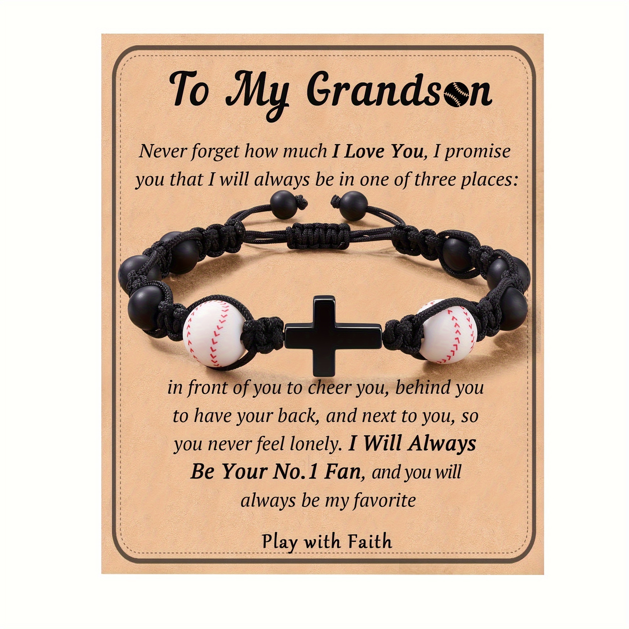 Westmon Works Set de regalo de pulsera de béisbol para niños o niñas con  tarjeta de oración y bolsa de terciopelo con cordón, Madera