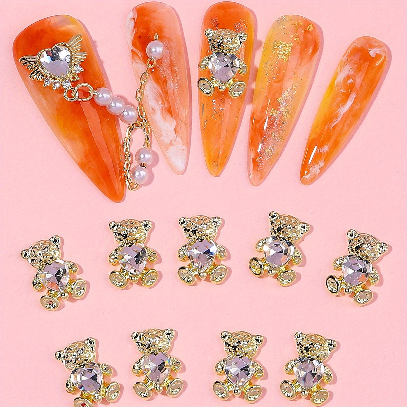 10Pcs Mini Pearl Aurora Bear Nail Charms White/Pink/blue/orange